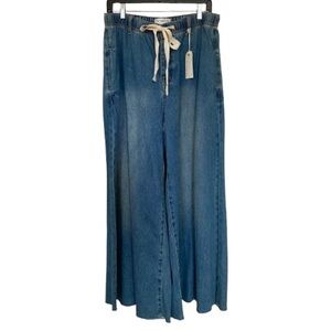By Together Women’s Extra Wide Leg Jeans Button Fly Drawstring Waist Size L Boho